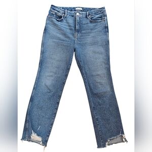 Good American 12/31 Good Curve Straight Leg, Cropped With Raw Hem And High Rise